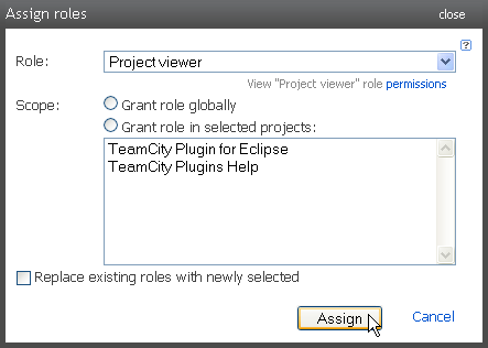 Assign role dialog