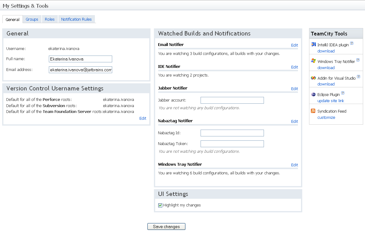 My settings and tools general tab