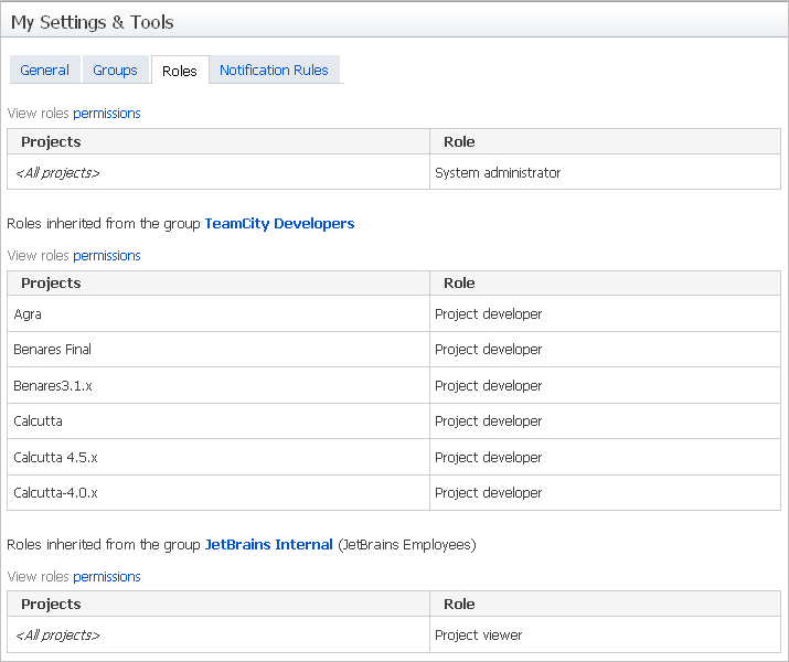 My settings and tools roles tab