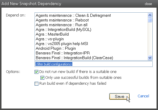 Add new snapshot dependency dialog
