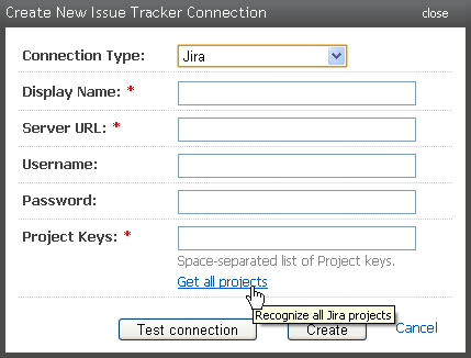Issue tracker new connection dialog