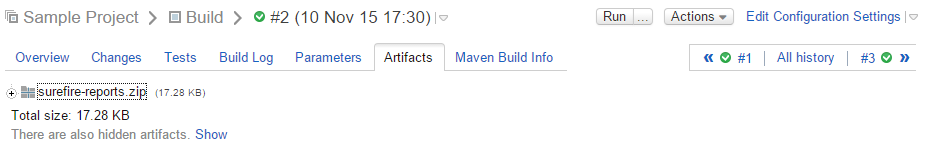 26build results artifacts tab
