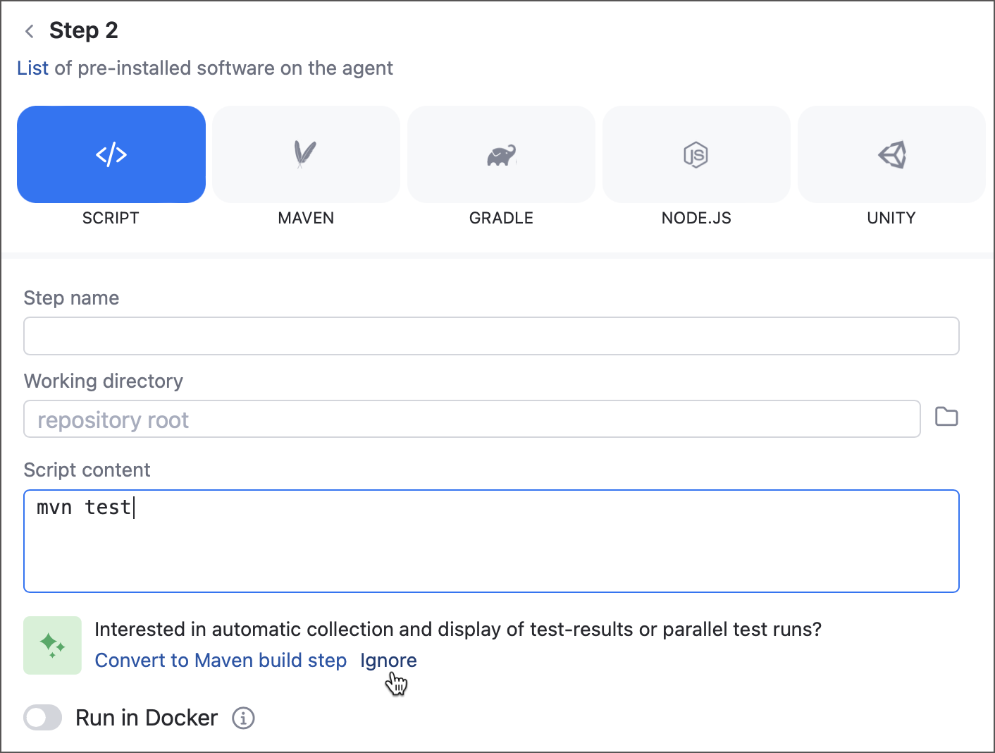 Script step settings