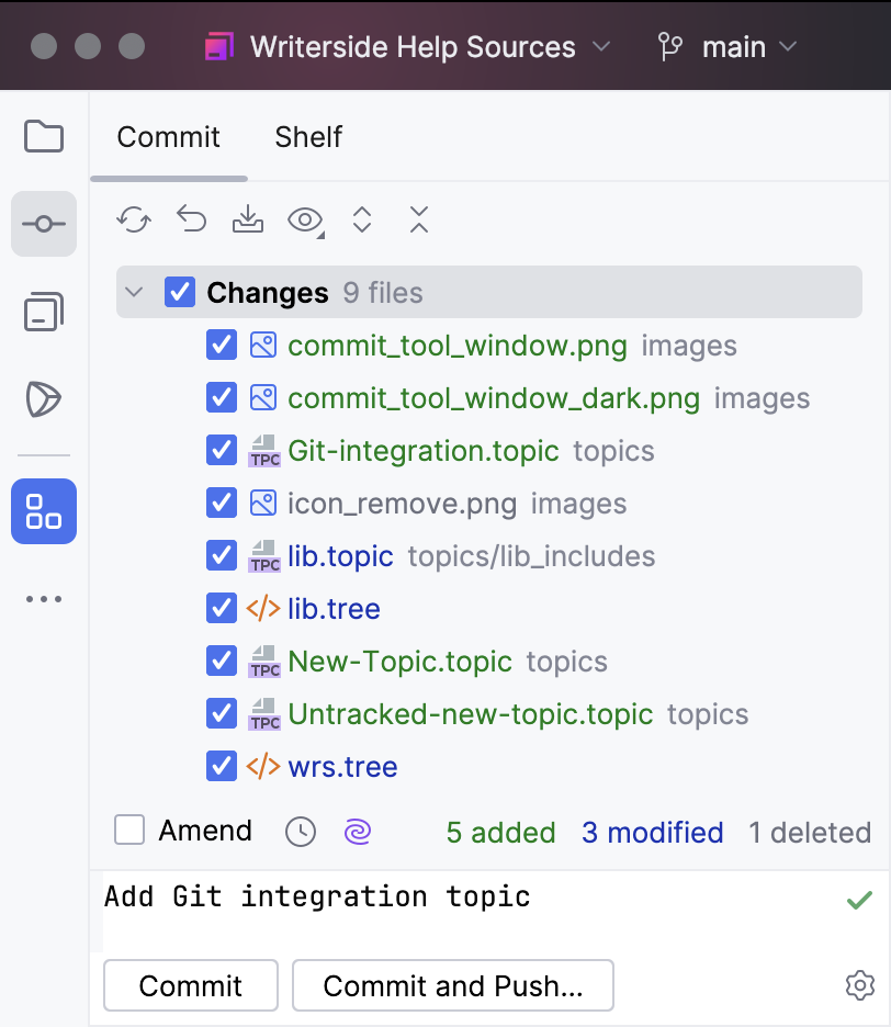 Commit changes from the Commit tool window