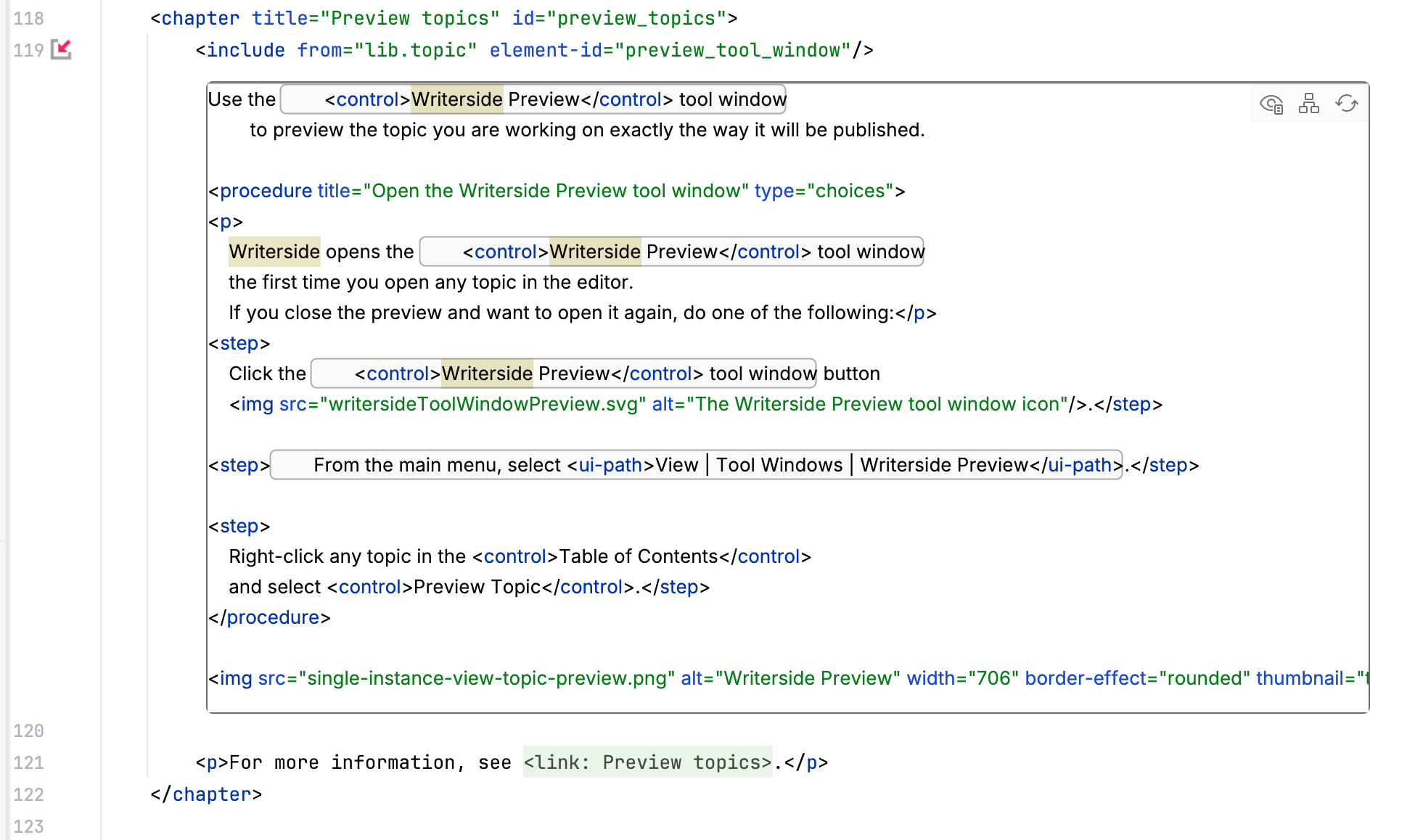 Include preview in the editor