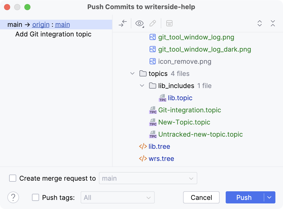 Push Commits dialog