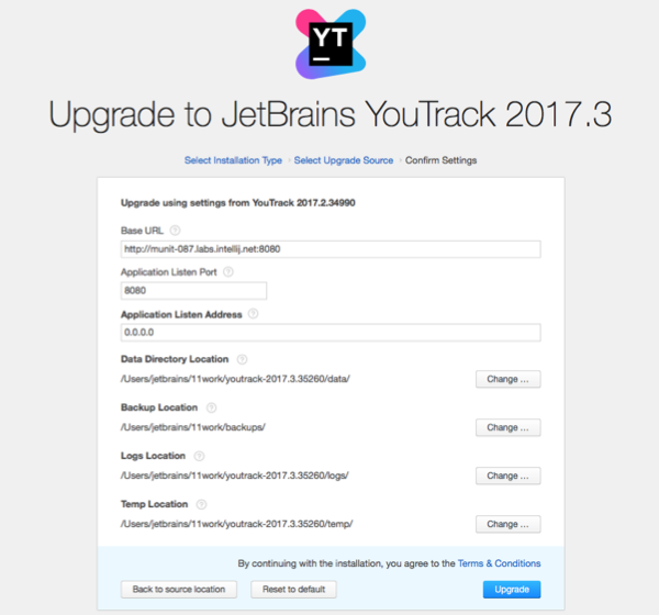 youtrack zip upgrade settings