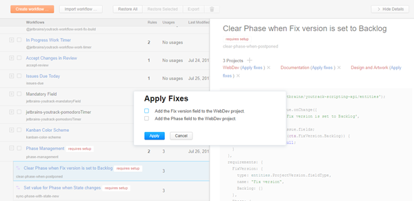 attach workflows apply fixes