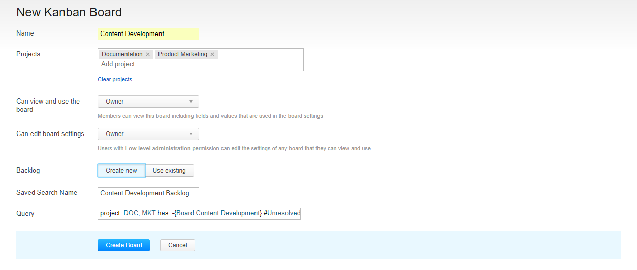 kanban tutorial board config