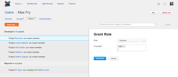 user grant role dialog