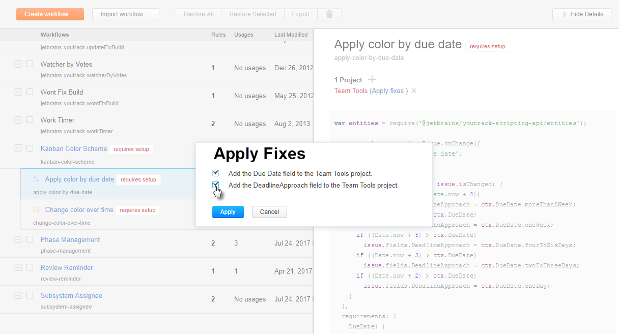 workflow tutorial apply fixes