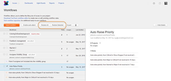 workflows restore