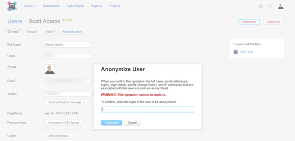anonymize user confirmation dialog