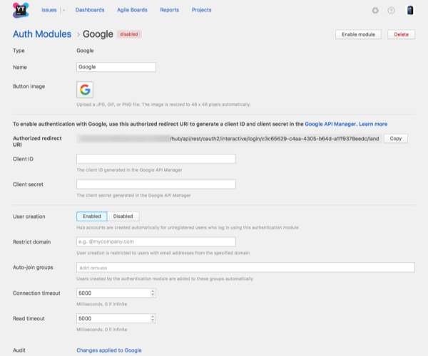 Google auth module enabled