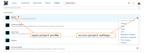 project list actions