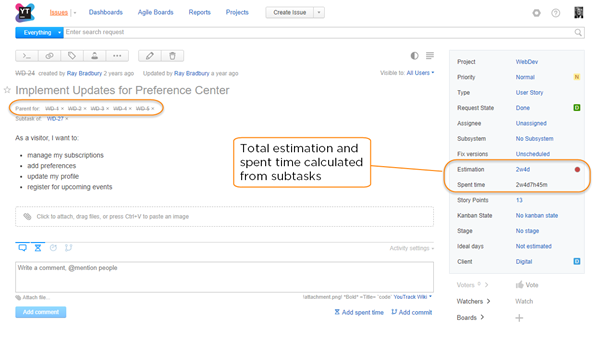 time tracking parent issue