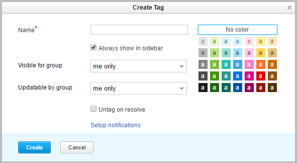 Create tag dialog