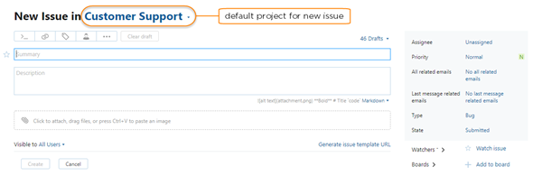 default project for new issue