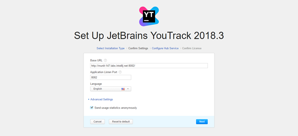 Install YouTrack confirm settings