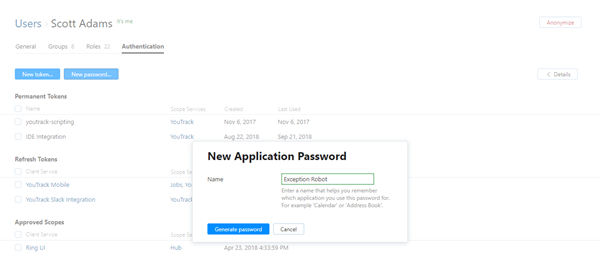 New application password dialog New application password dialog