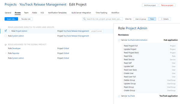 Project access by role