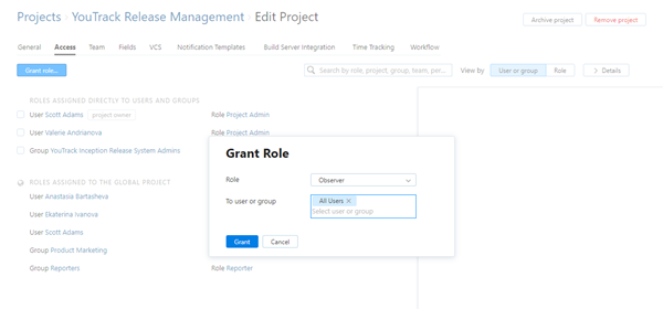 Project access grant role