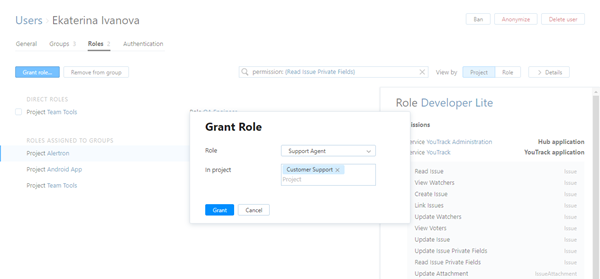 User grant role dialog