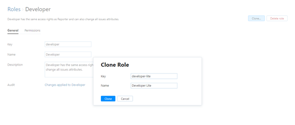 Clone role dialog Clone role dialog