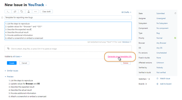 Generate issue template url Generate issue template url