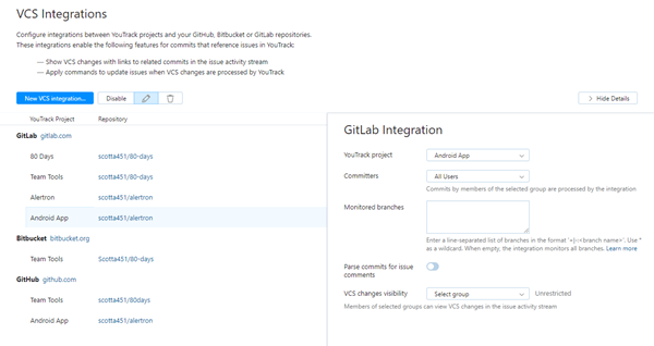 GitLab integration settings