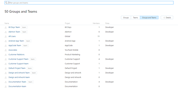 Groups and teams tab Groups and teams tab