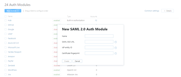 new SAML auth module