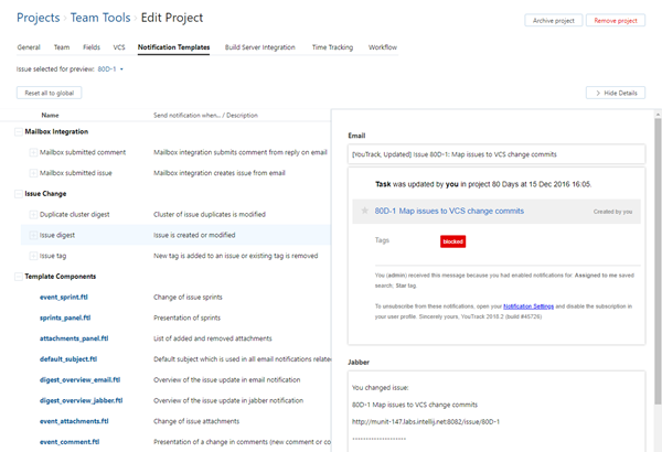Notification templates per project Notification templates per project