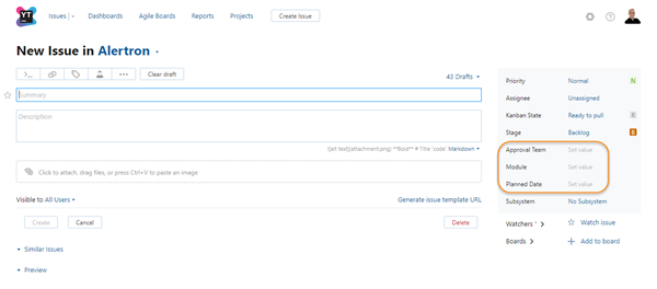 Required fields in new issue Required fields in new issue