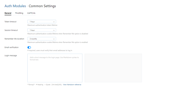 Auth module common settings general