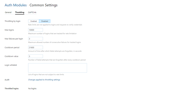 Auth module common settings throttling