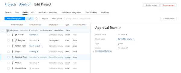 Change field order in project