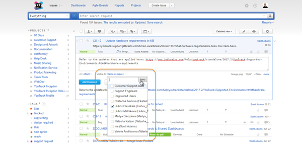 Comment visibility Issues list