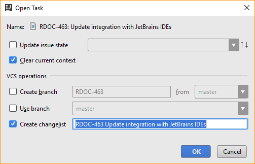 Ide open task parameters