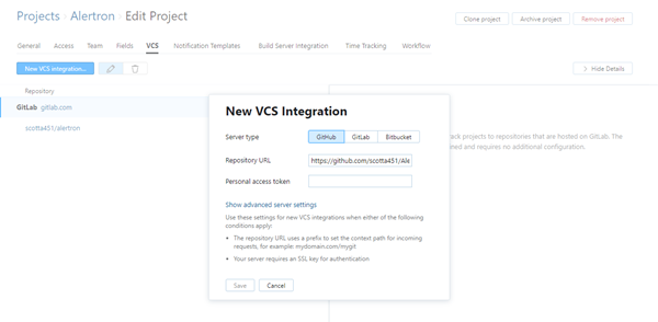 new GitHub VCS integration