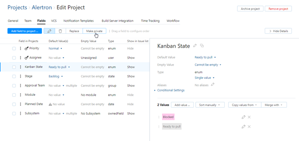 Private fields per project