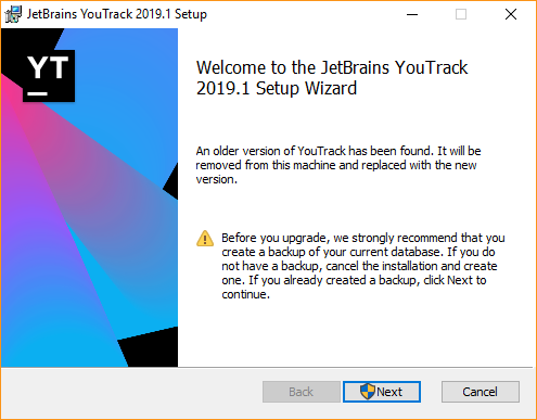 Youtrack setup wizard upgrade