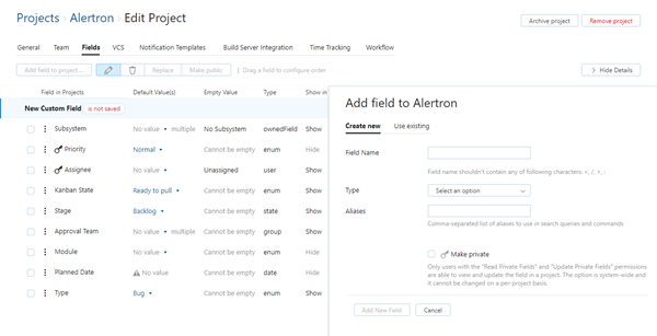 Add custom field to project