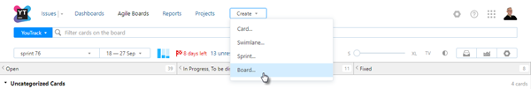 Agile board create menu