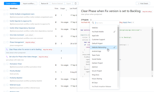 Attach workflow rule in project