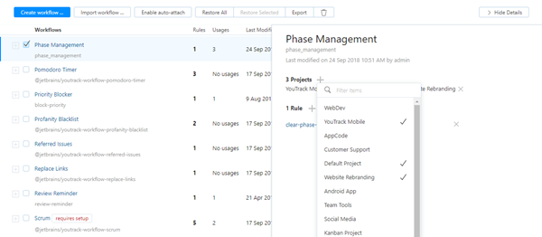 Attach workflow to selected projects