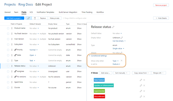 Conditional custom field in project