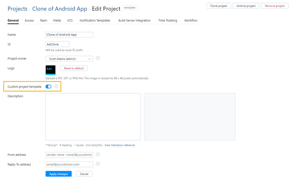 enable custom project template option