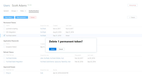 Delete token confirm