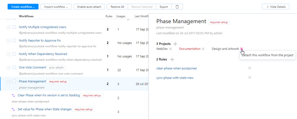 Detach workflow from project